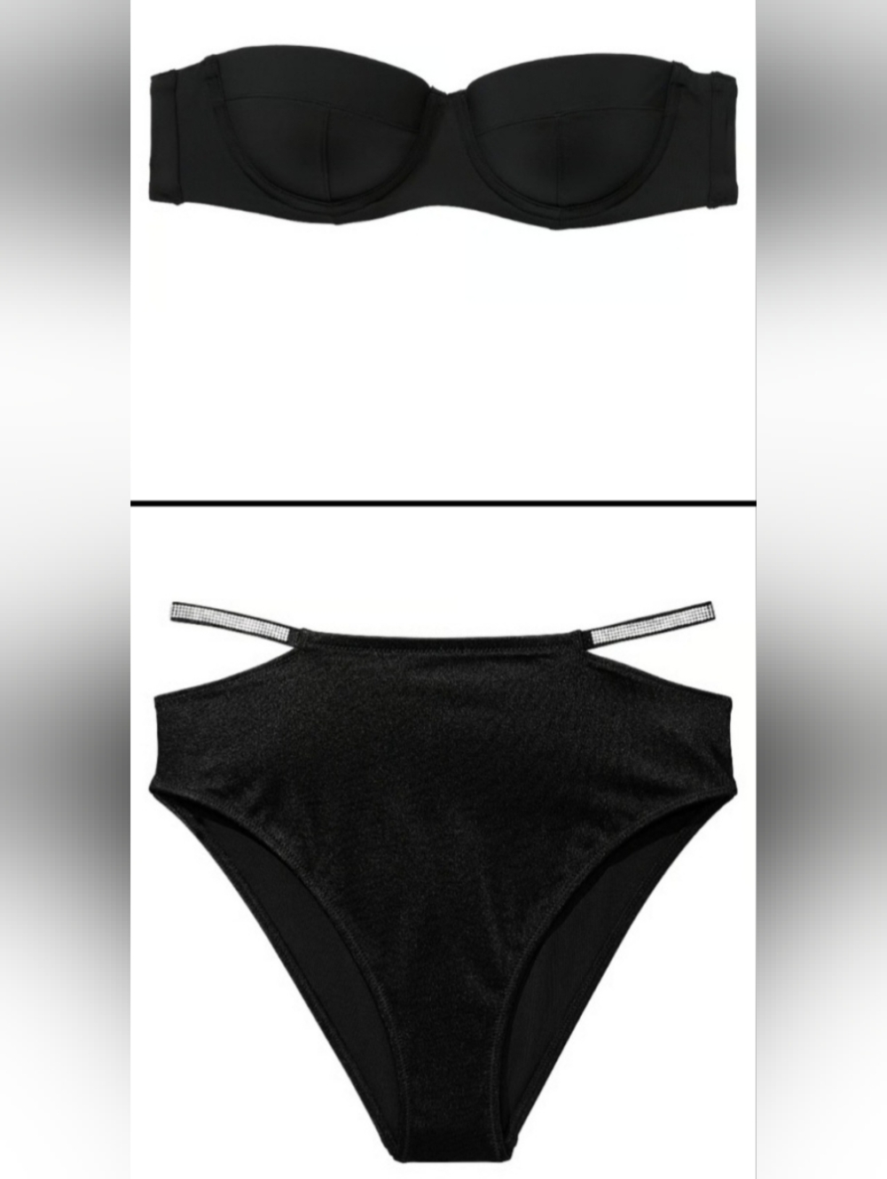 38C/L VS Swim Bandeau Shine Strap High Waist Bikini Set Black